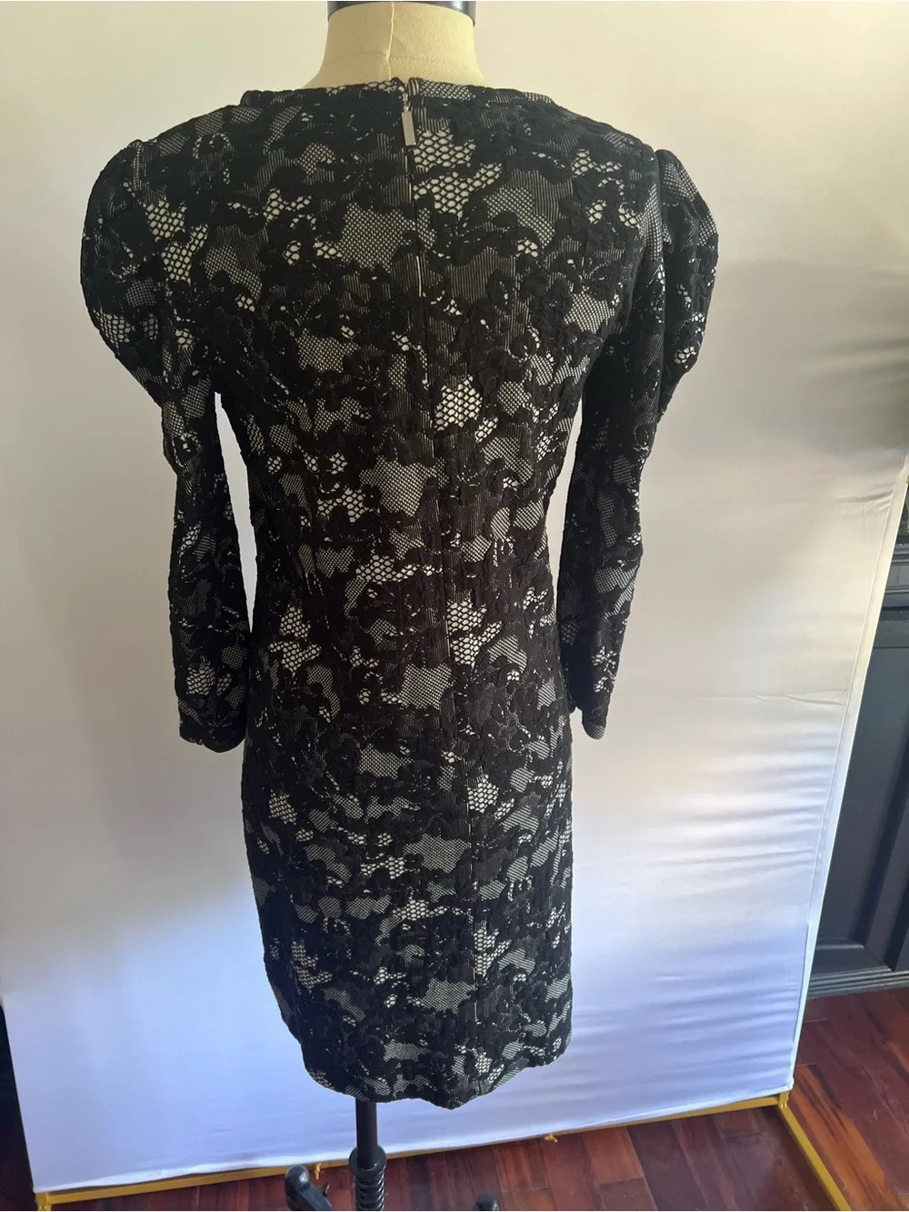 MICHAEL KORS Black Lace Long Sleeve Sheath Dress Size PS 0232